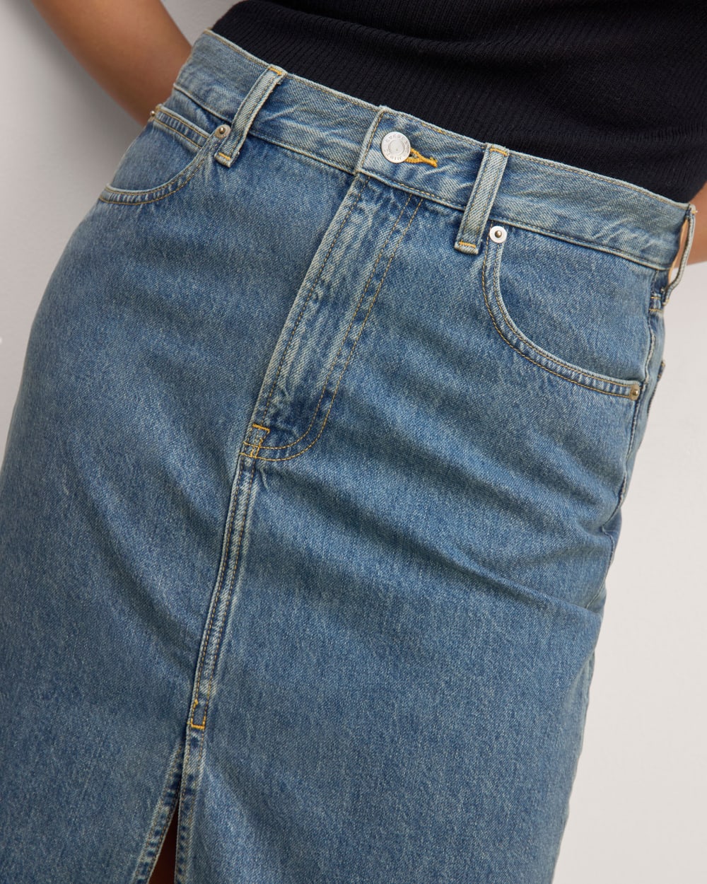 The Mid-Way Skirt in Mid Blue — detail view