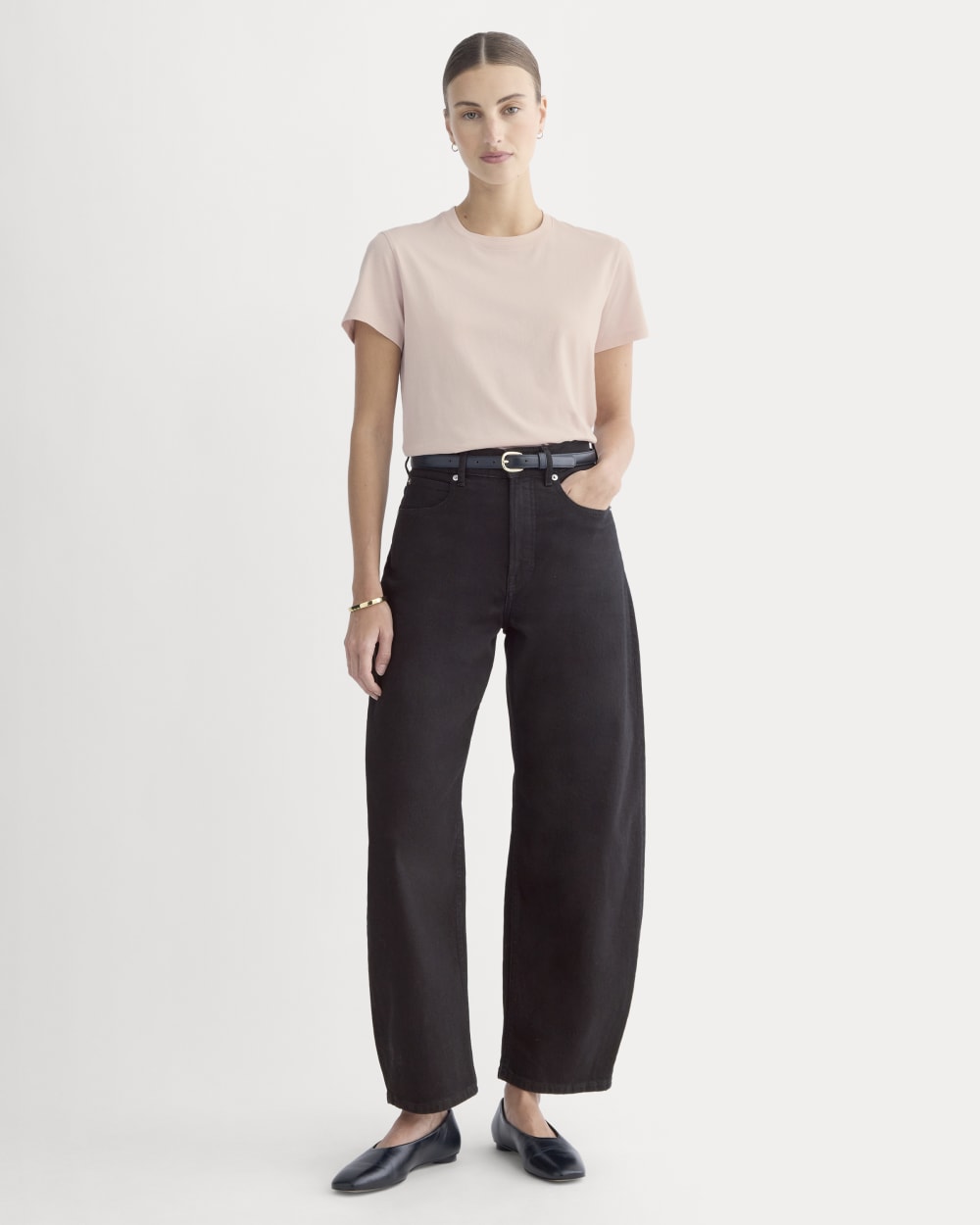 The Box-Cut Tee in Essential Cotton in Soft Rose — detail view