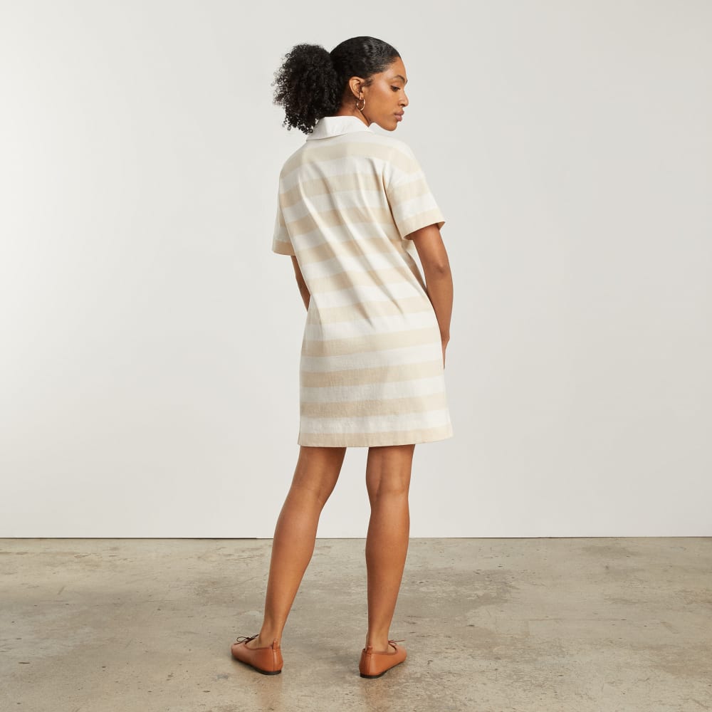 The Organic Cotton Polo Dress in Beech / Bone — detail view