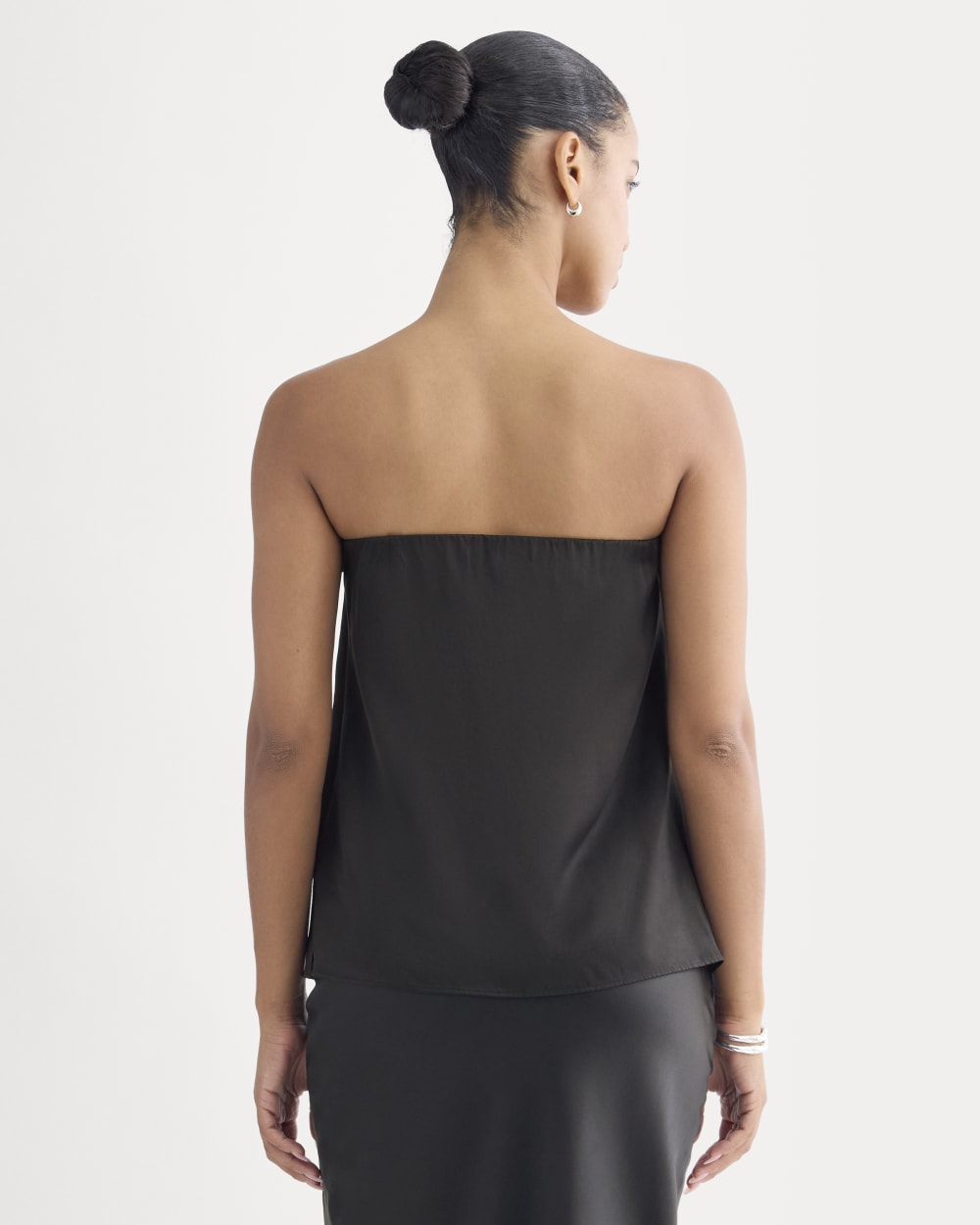 Thin Strap Cami in Silk Charmeuse in Black — detail view