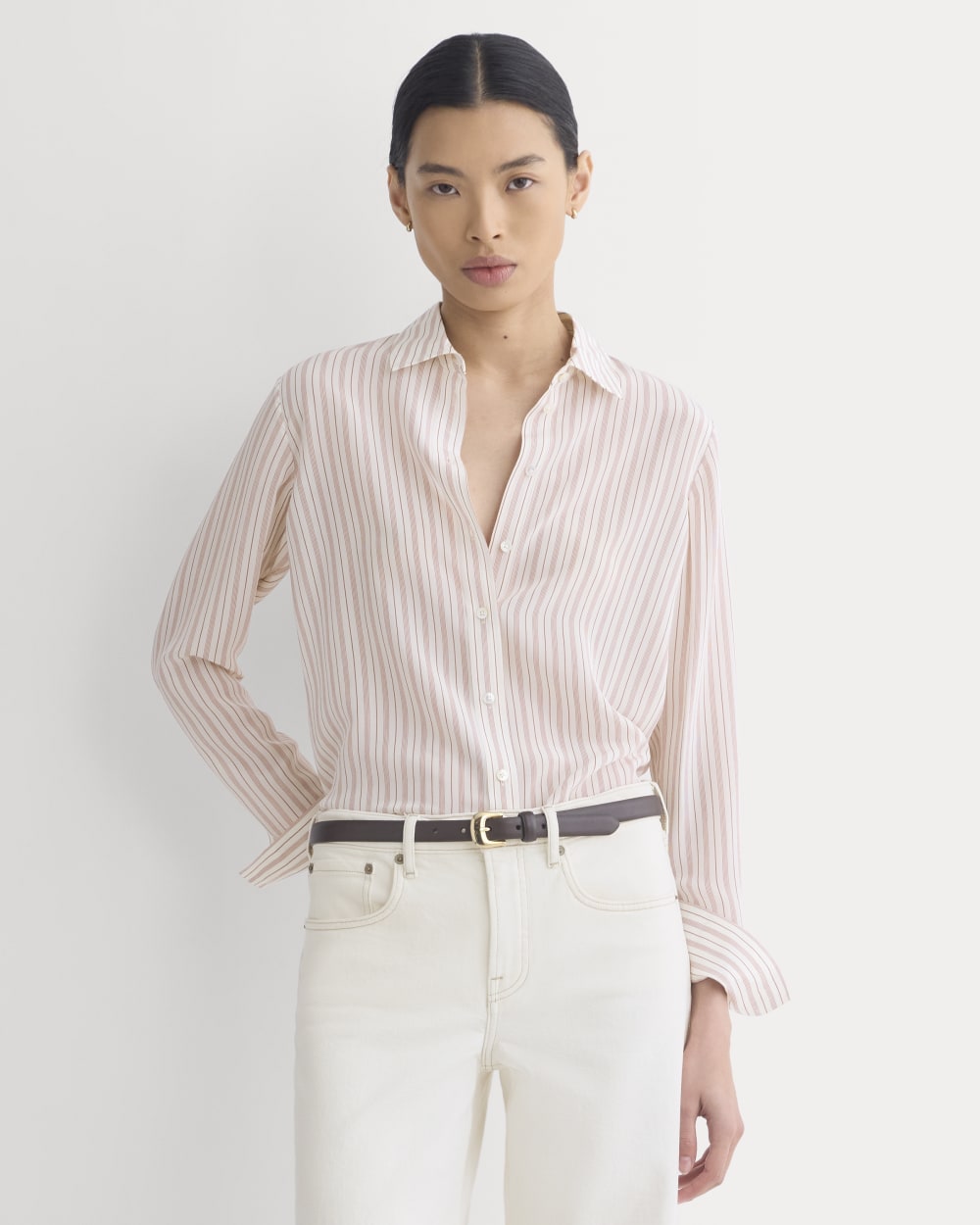The Must-Have Shirt in Washable Silk in Bone / Rose — detail view