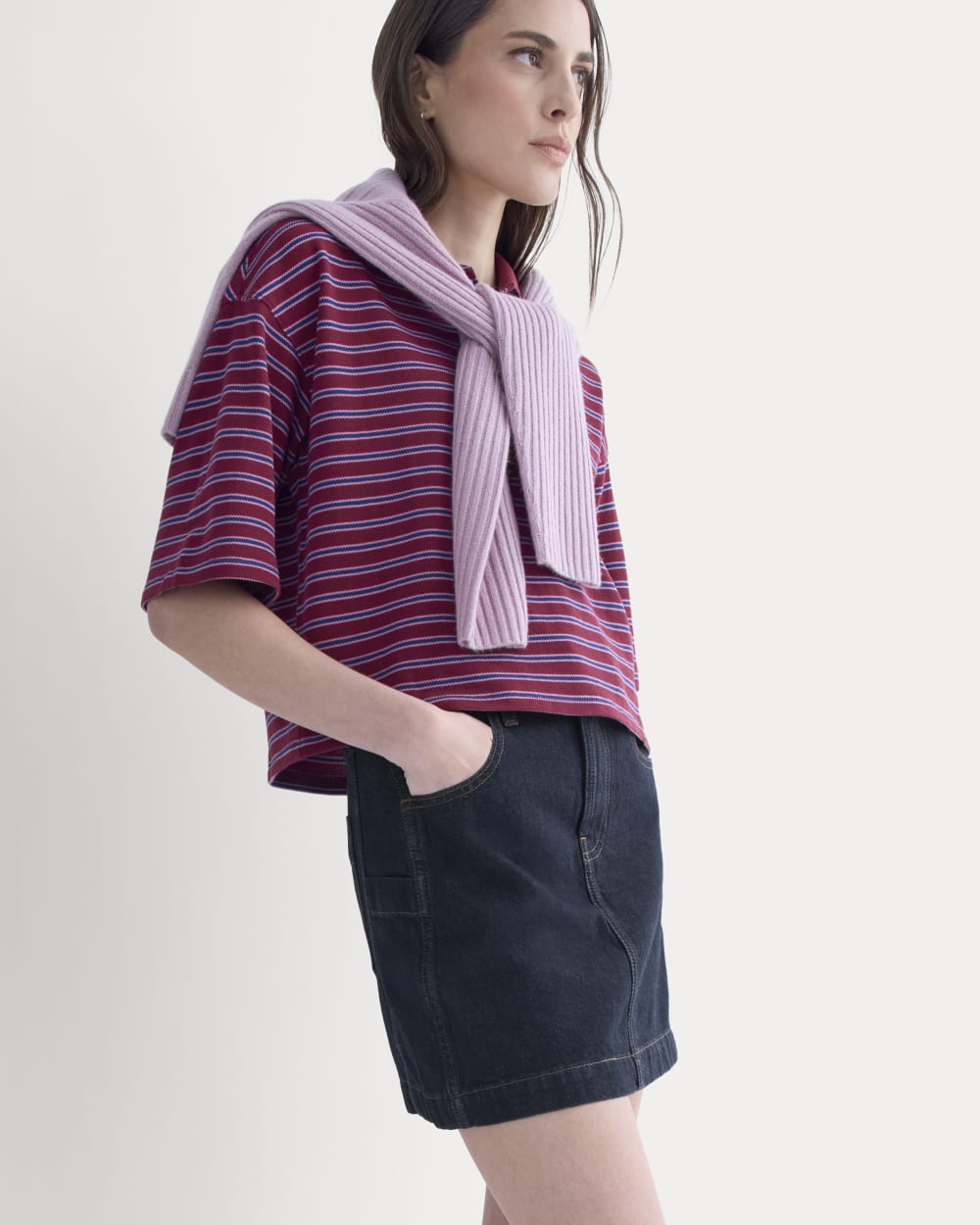 Denim Utility Mini Skirt in Tungsten Rinse — front view