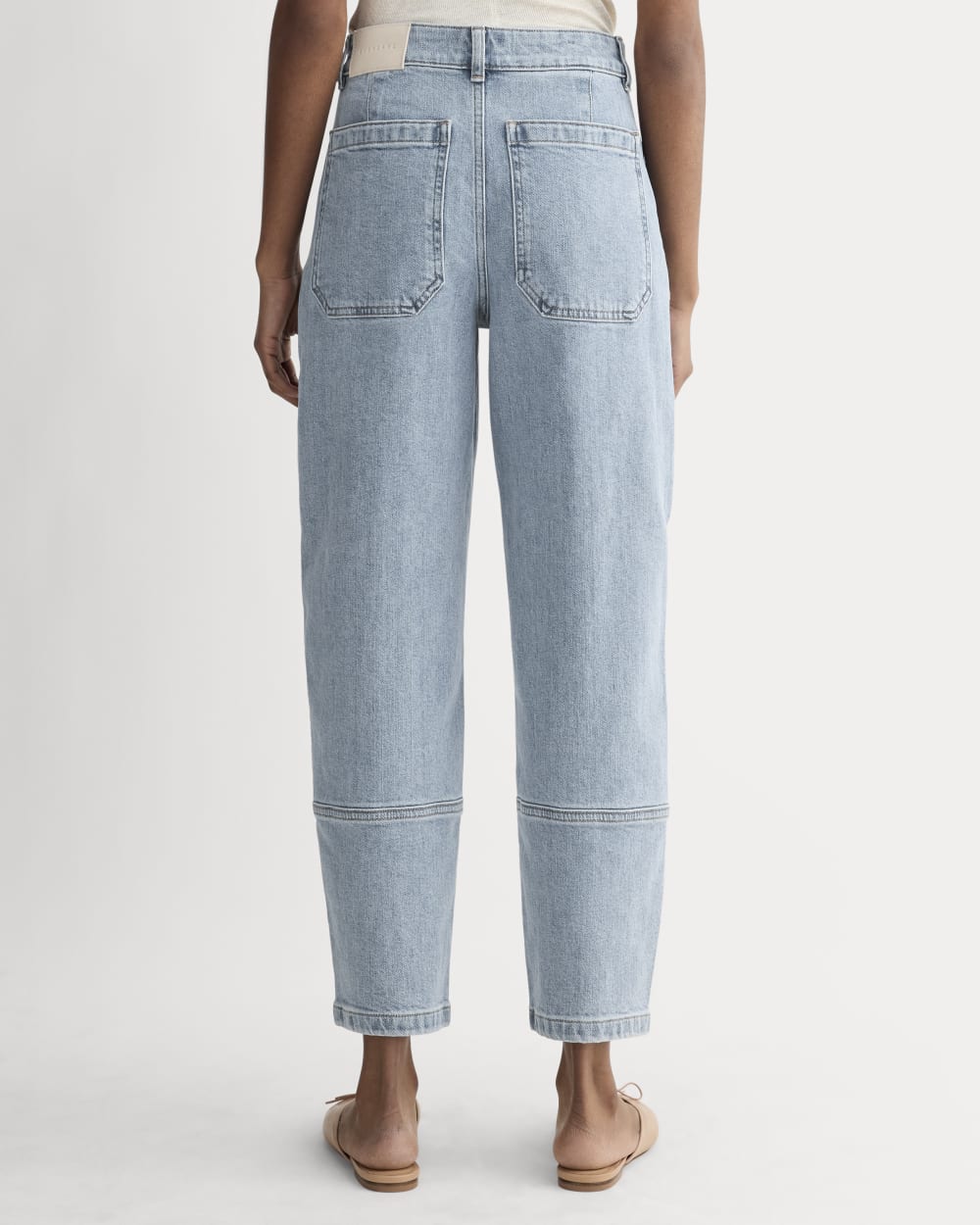 The Utility Barrel Pant in Light Indigo — detail view