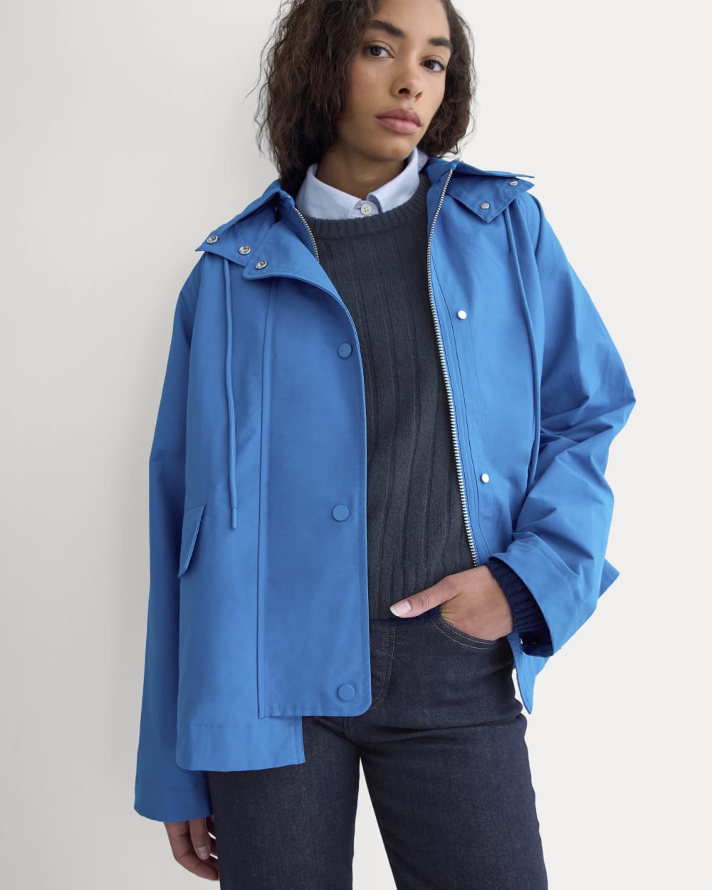 The Short Anorak in Imperial Blue — detail view