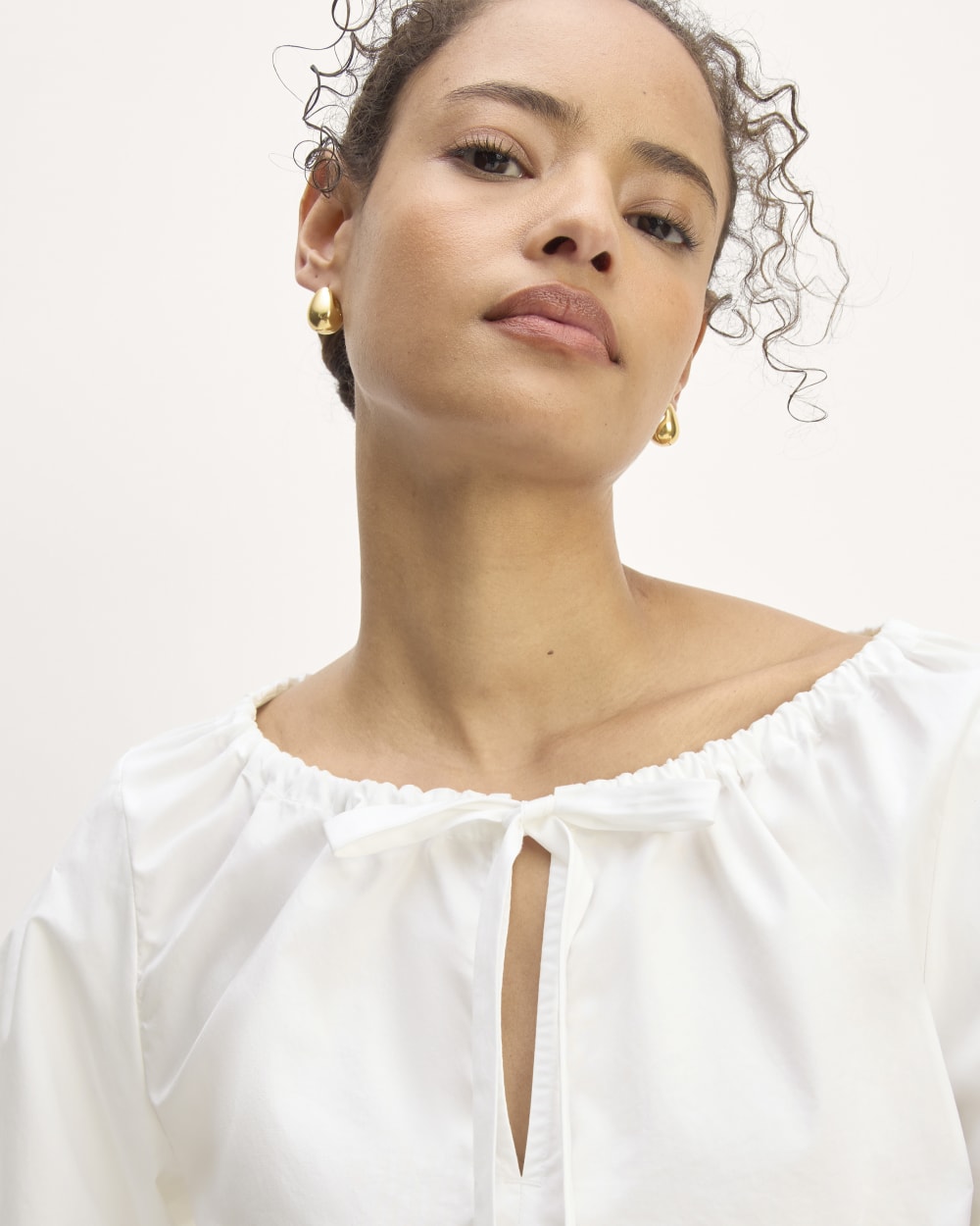 The Supima® Puff-Sleeve Top in White — detail view