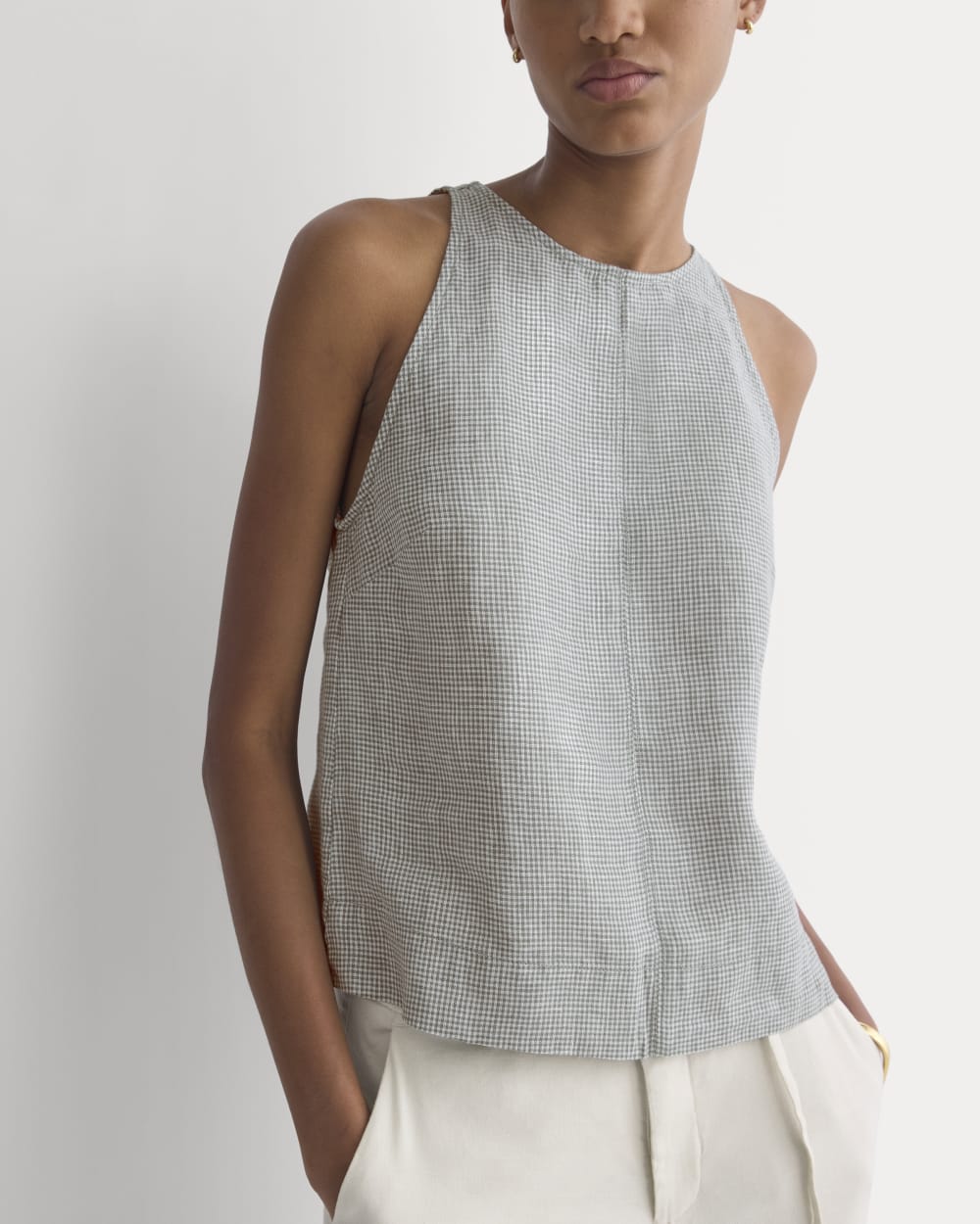 The Linen High-Neck Tank in Agave Green — front view