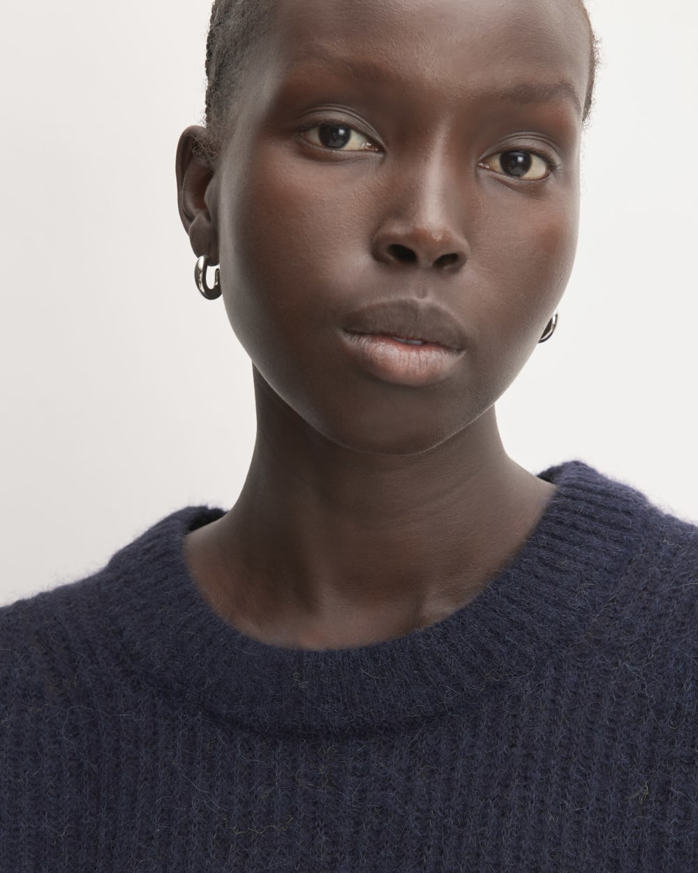 The Cocoon Crew in Alpaca in Warm Navy — detail view