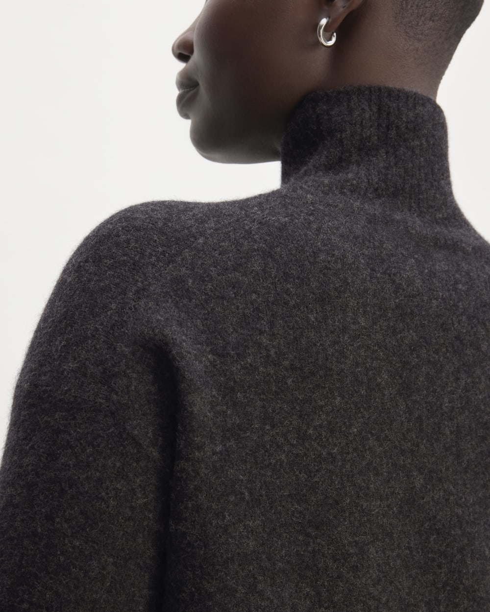 The Cozy Stretch Turtleneck Dress in Charcoal — detail view