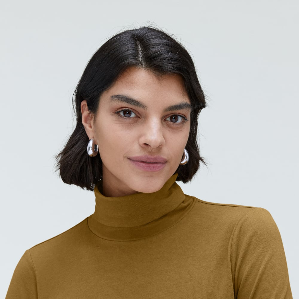 The Organic Cotton Turtleneck in Tapenade — detail view