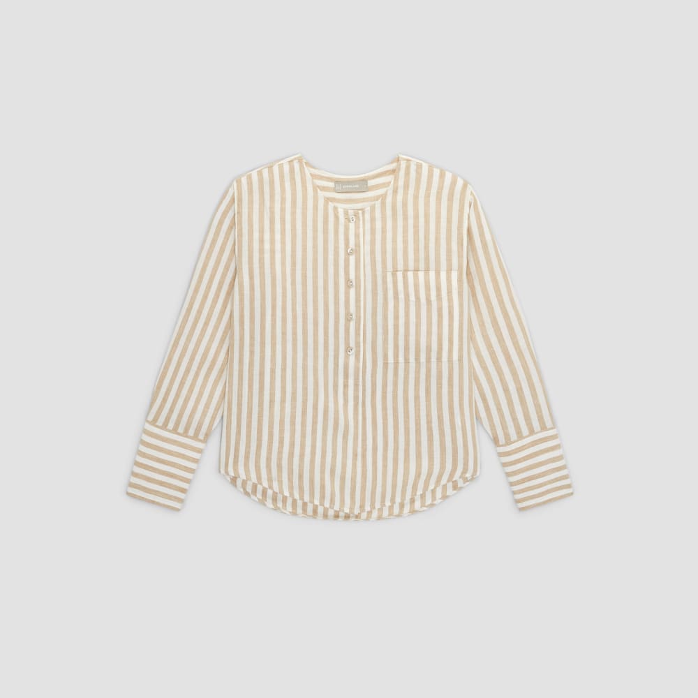 The Linen Popover Shirt in Bone / Caramel — alternate view