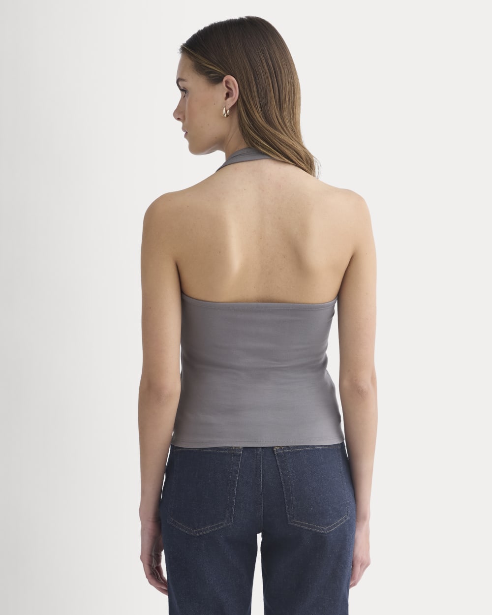 Halter Tank in Charcoal Grey — detail view