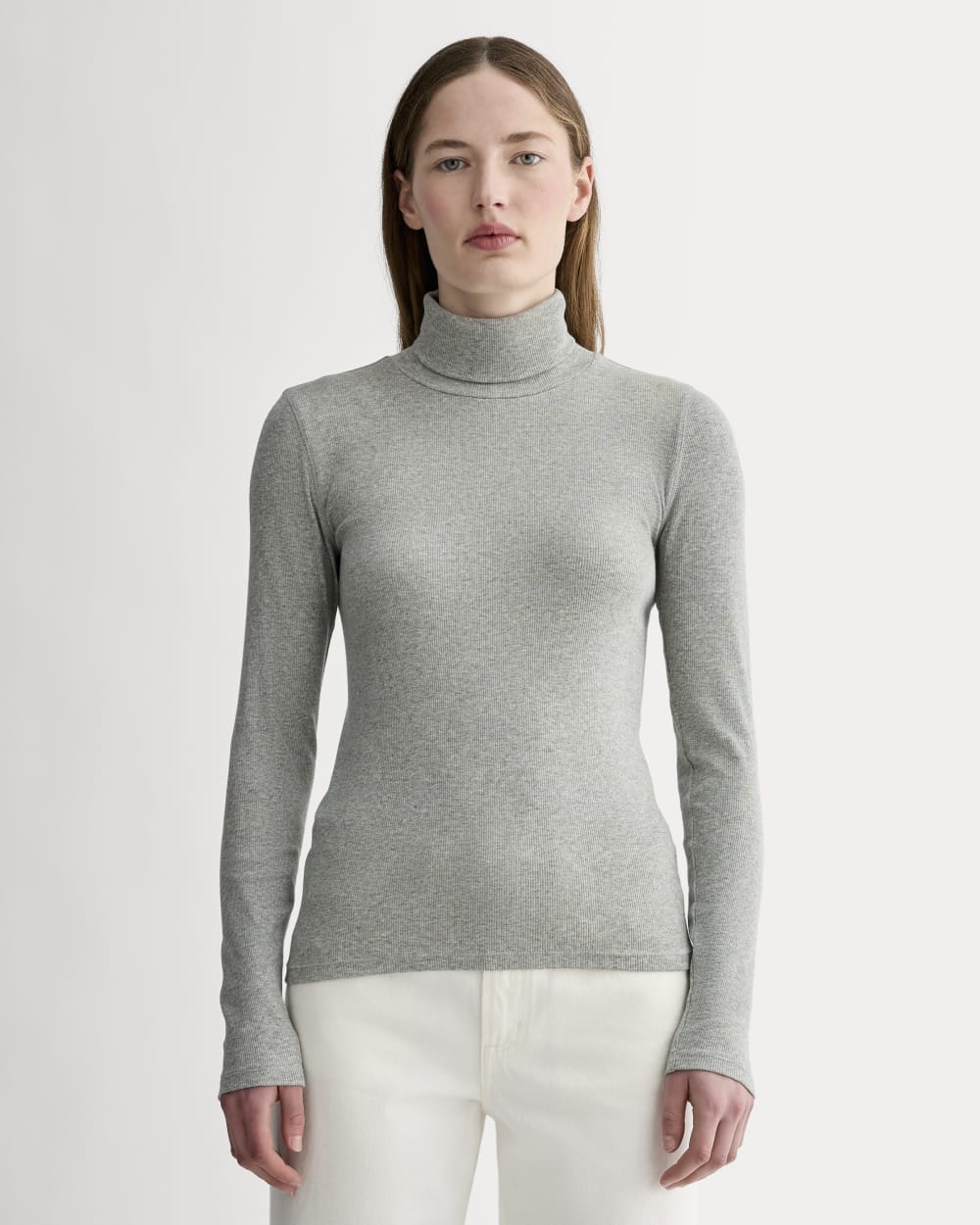 The Luxe Rib Turtleneck in Washed Heathered Grey — front view
