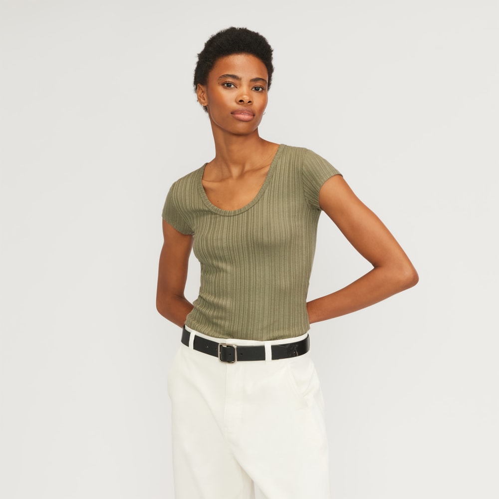 The Rib Soft Knit Scoop-Neck Tee in Kalamata — front view