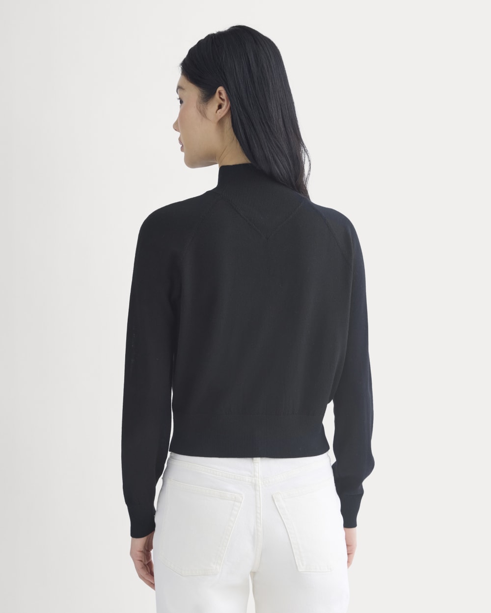 Mockneck Sweater In Ultrafine Merino in Black — detail view