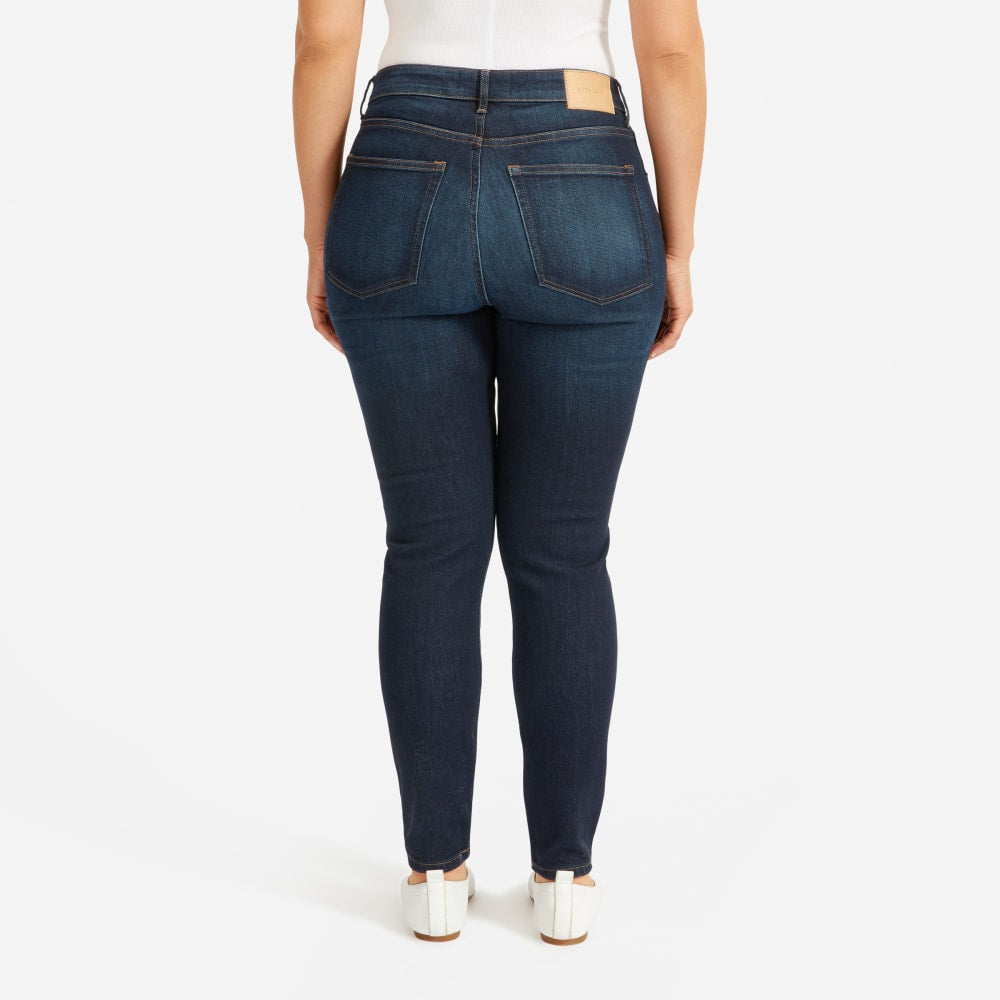 The Curvy Authentic Stretch High-Rise Skinny Jean in Dark Blue Wash — detail view