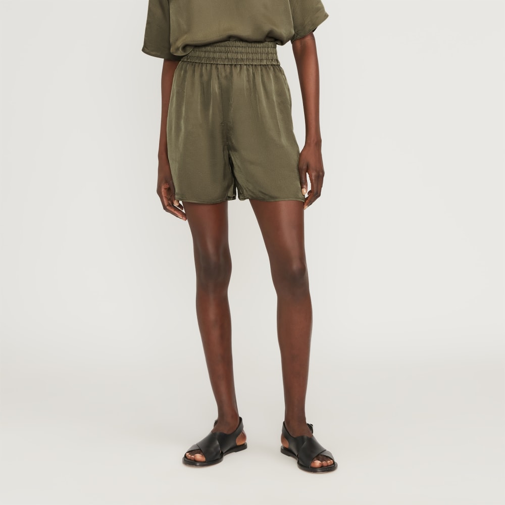 The Satin Pull-On Short in Kalamata — front view