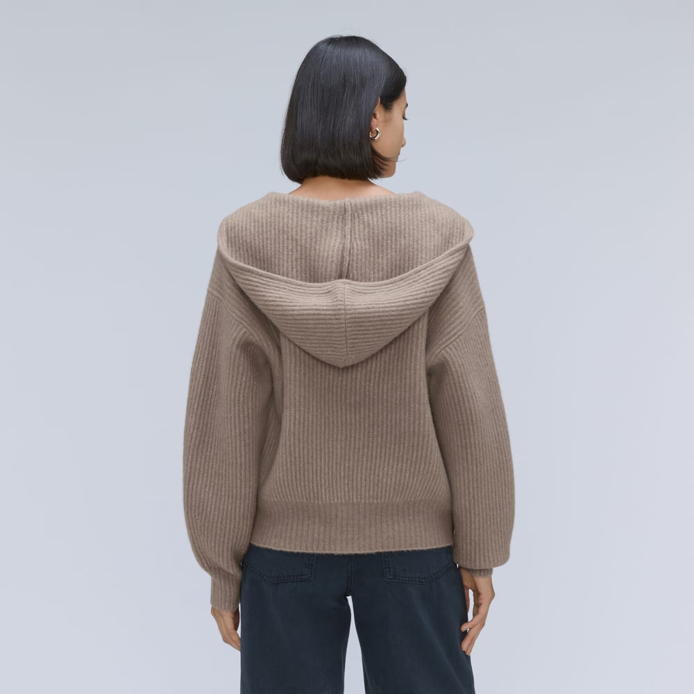 The Cozy-Stretch Hooded Cardigan in Taupe Grey — detail view