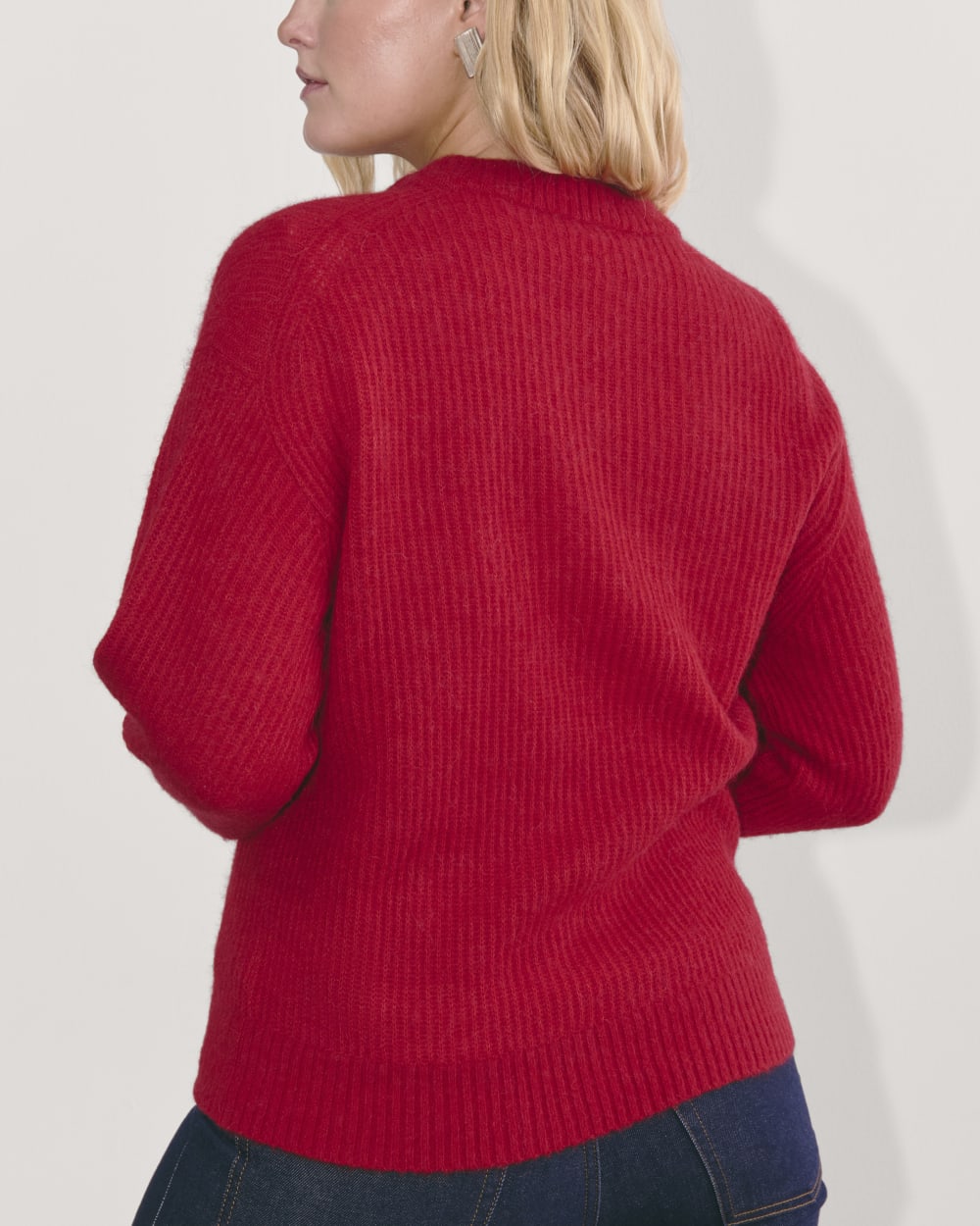 The Cocoon Crew in Alpaca in Berry Red — detail view