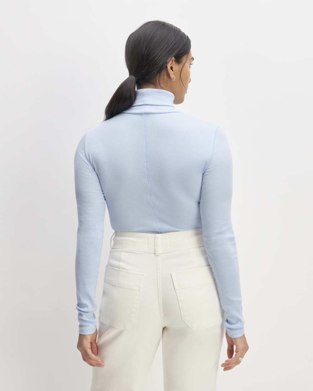 The Luxe Rib Turtleneck in Chambray Blue — detail view