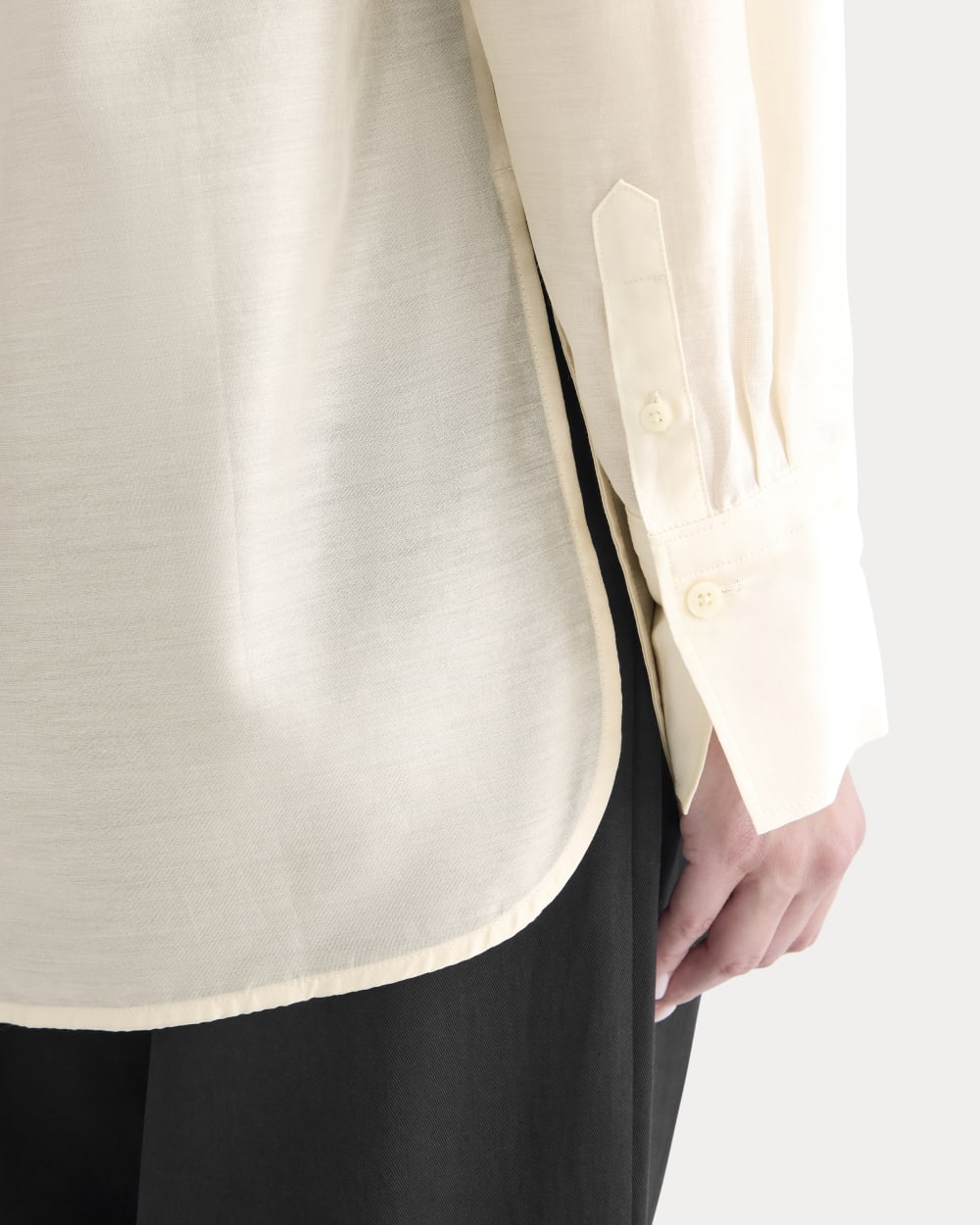 Oversized Shirt in Cotton-Silk Organza in Parchment — detail view