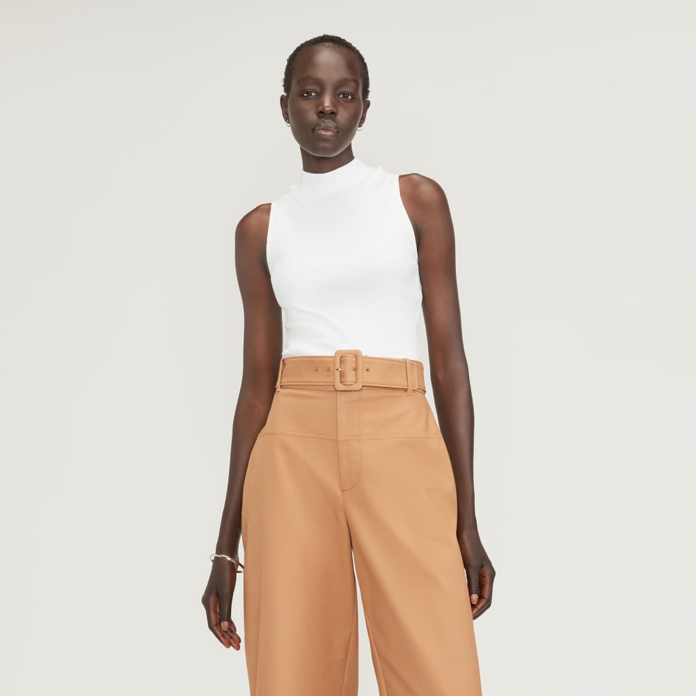 The Ribbed Mockneck Tank in White — front view