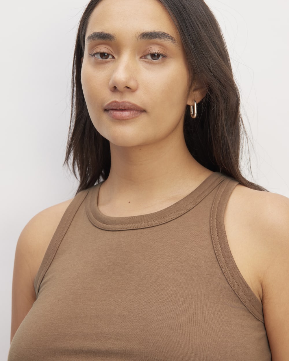 The Tank in Essential Cotton in Carob Brown — detail view