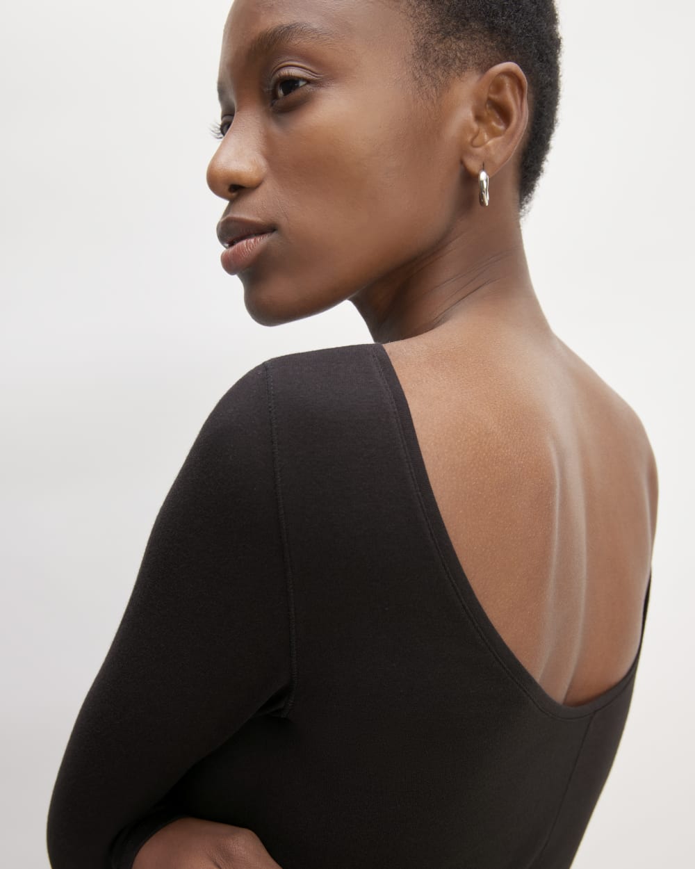 The Supima® Form Scoop-Back Tee in Black — detail view