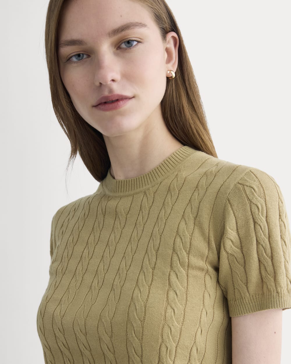 The Cable Crew in Cotton Cashmere in Classic Khaki — detail view