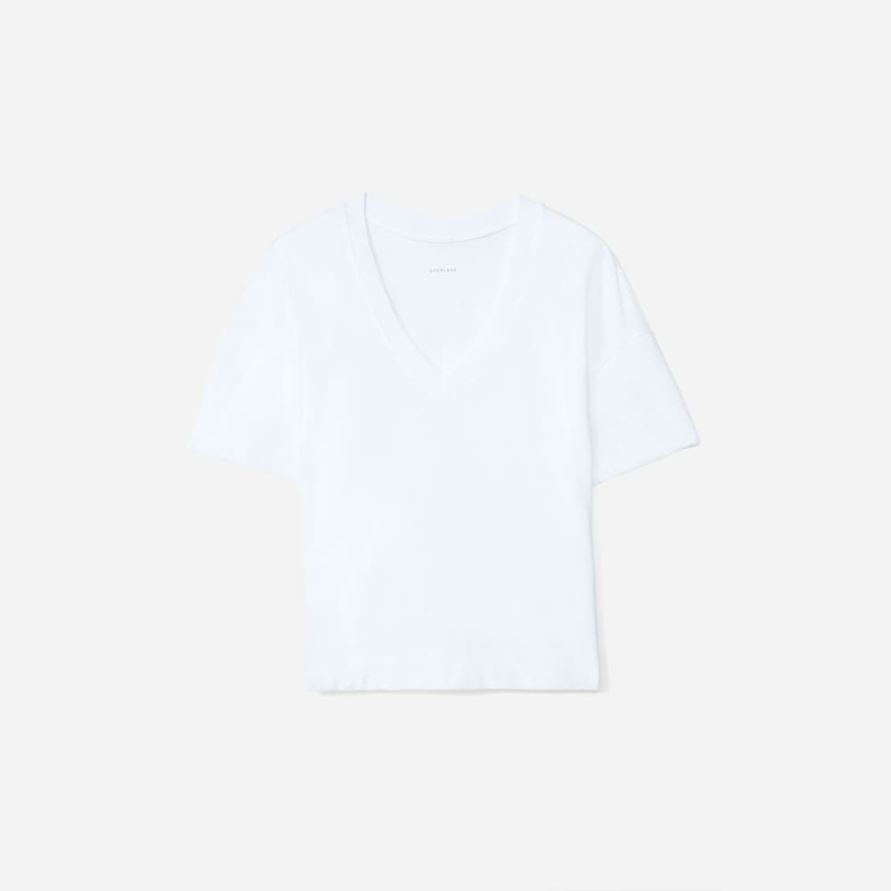 The Organic Cotton Slouchy V-Neck in White — front view