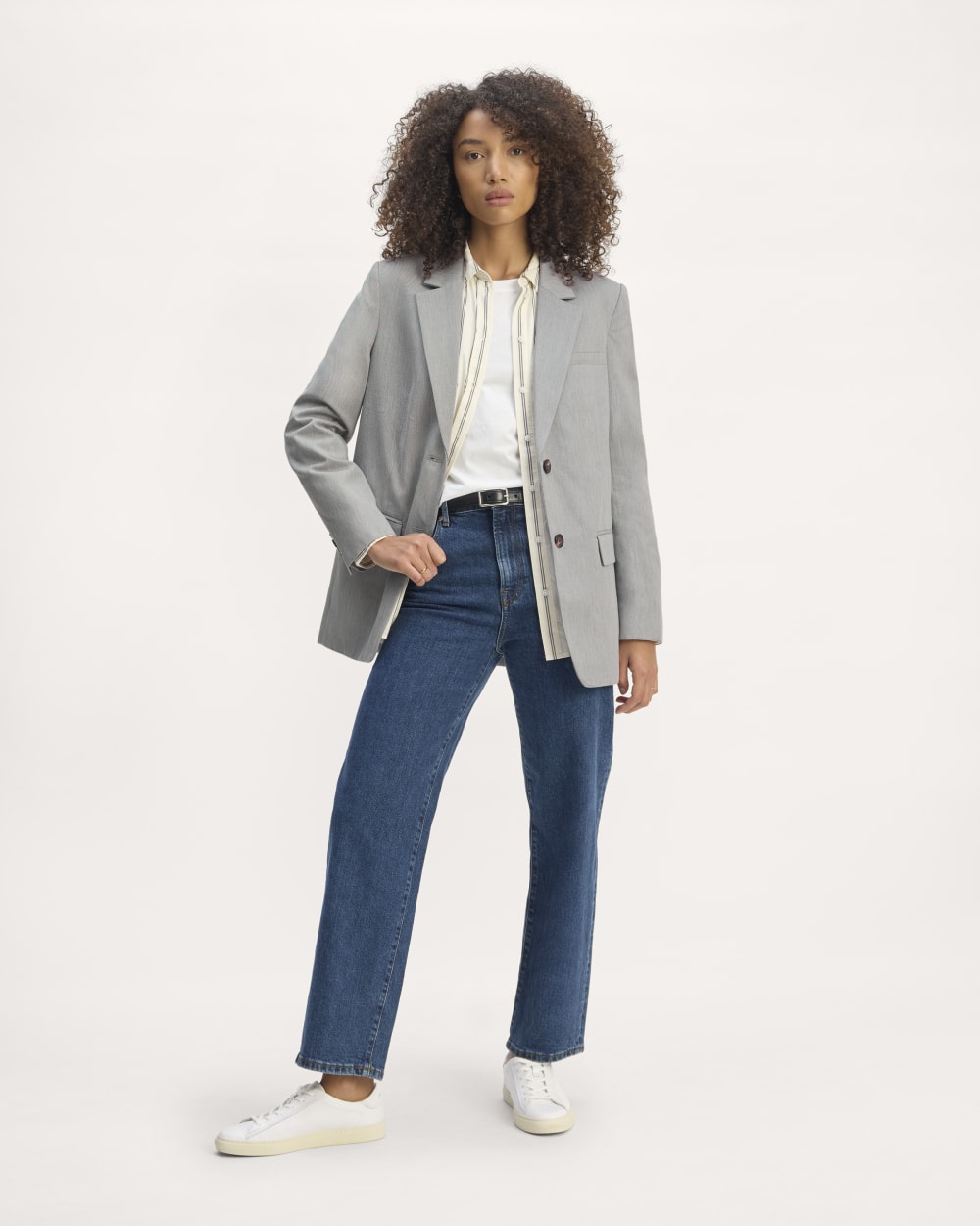 The Oversized Blazer in Buttersmooth in Heather Steel — detail view