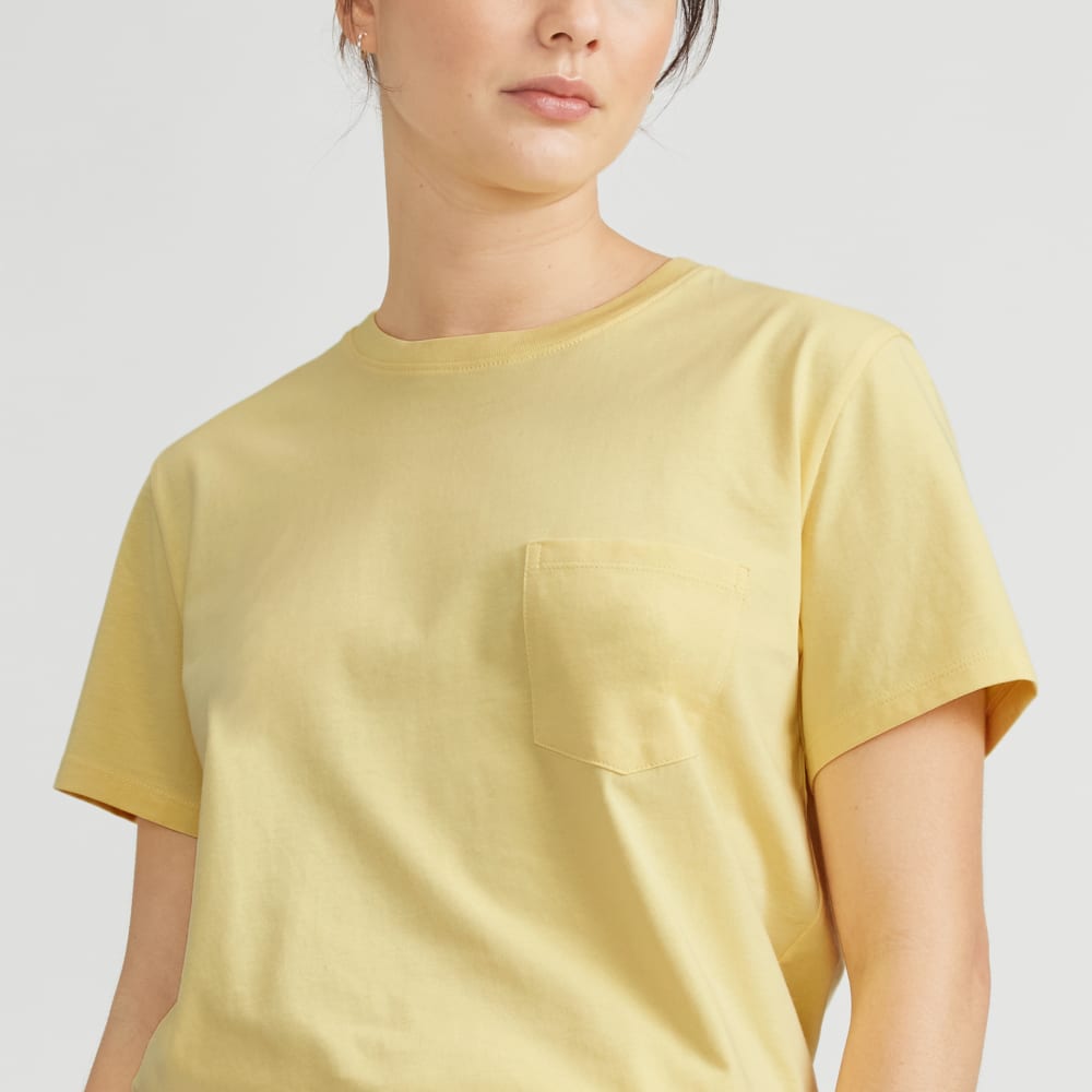 The Box-Cut Tee in Essential Cotton in Pale Yellow — detail view