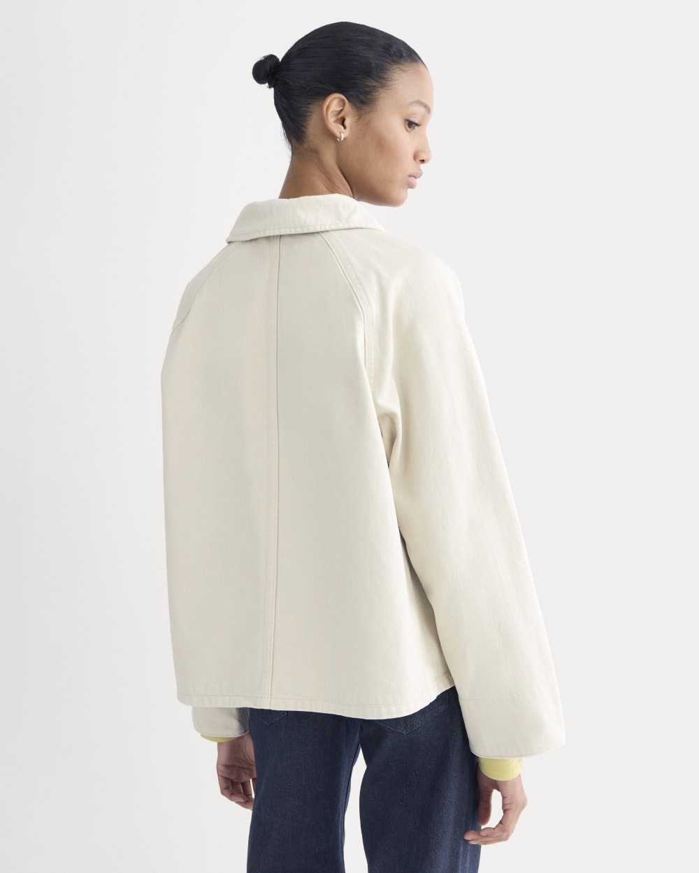 Cropped Denim Jacket in Garment-Dyed Sand — detail view