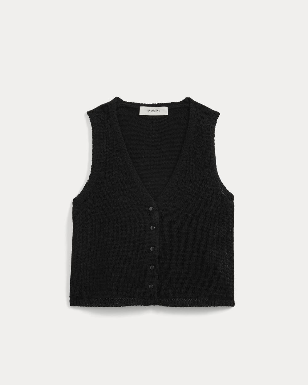 Button-Front Tank in Tape Yarn in Black — alternate view