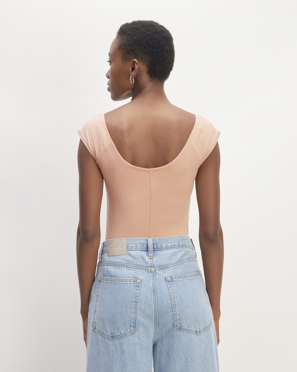 The Supima® Form Cap-Sleeve Tee in Blush Pink — detail view
