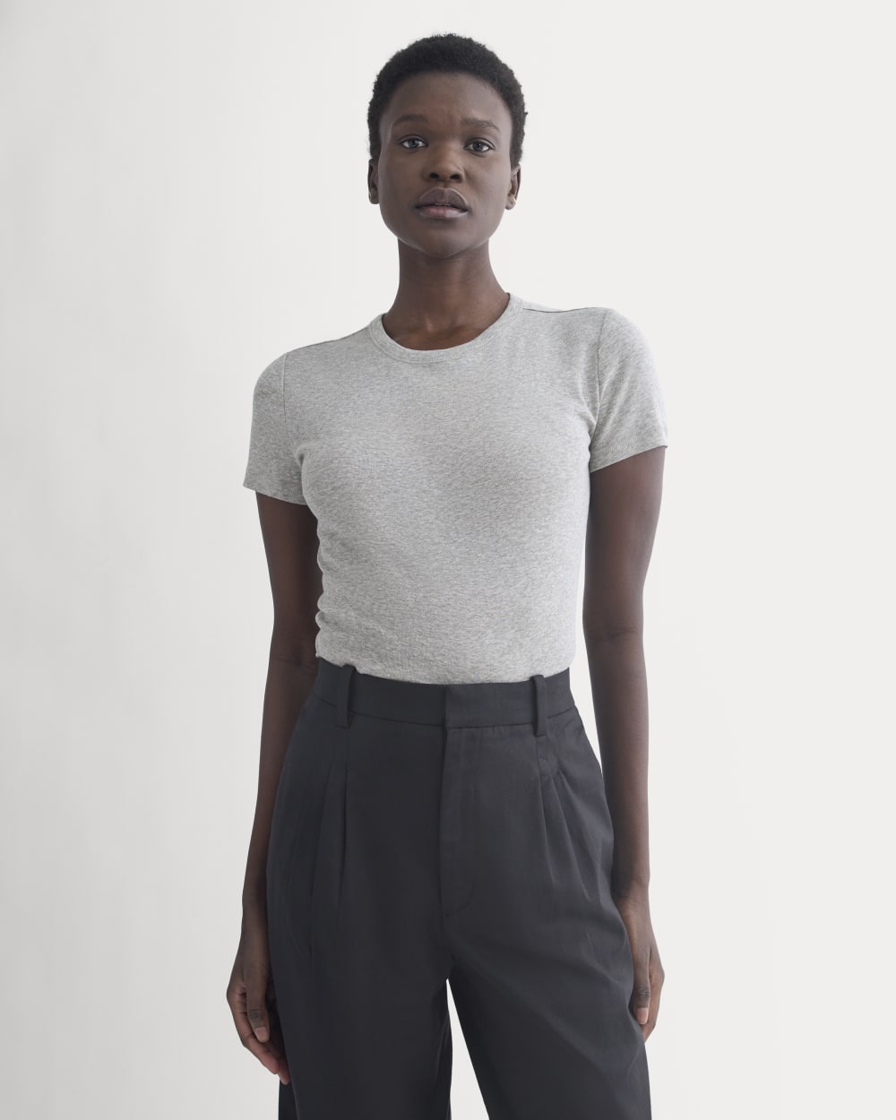 Tissue Short-Sleeve Crew in Heathered Grey — front view