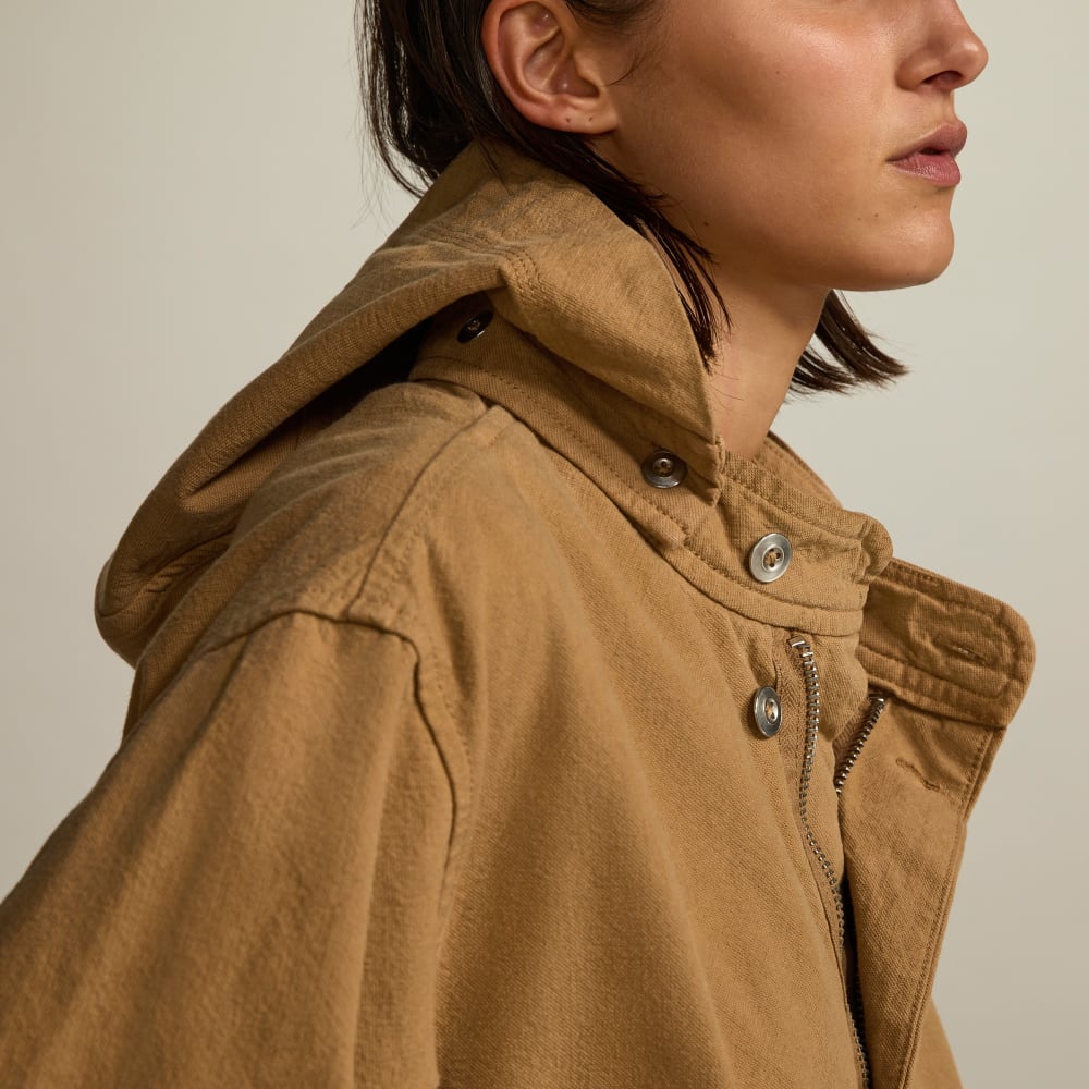 The Canvas Organic Cotton Parka in Cappuccino — detail view