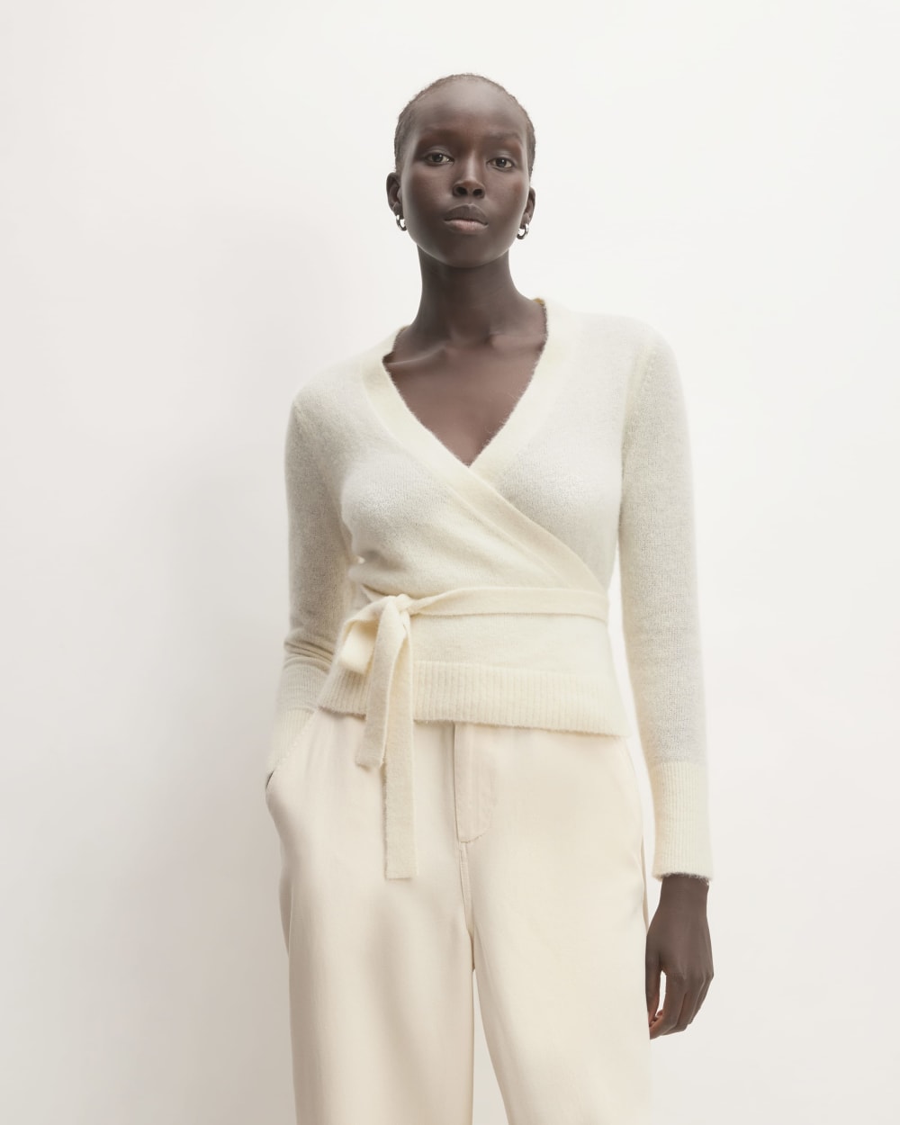 The Alpaca Wrap Sweater in Snow — front view