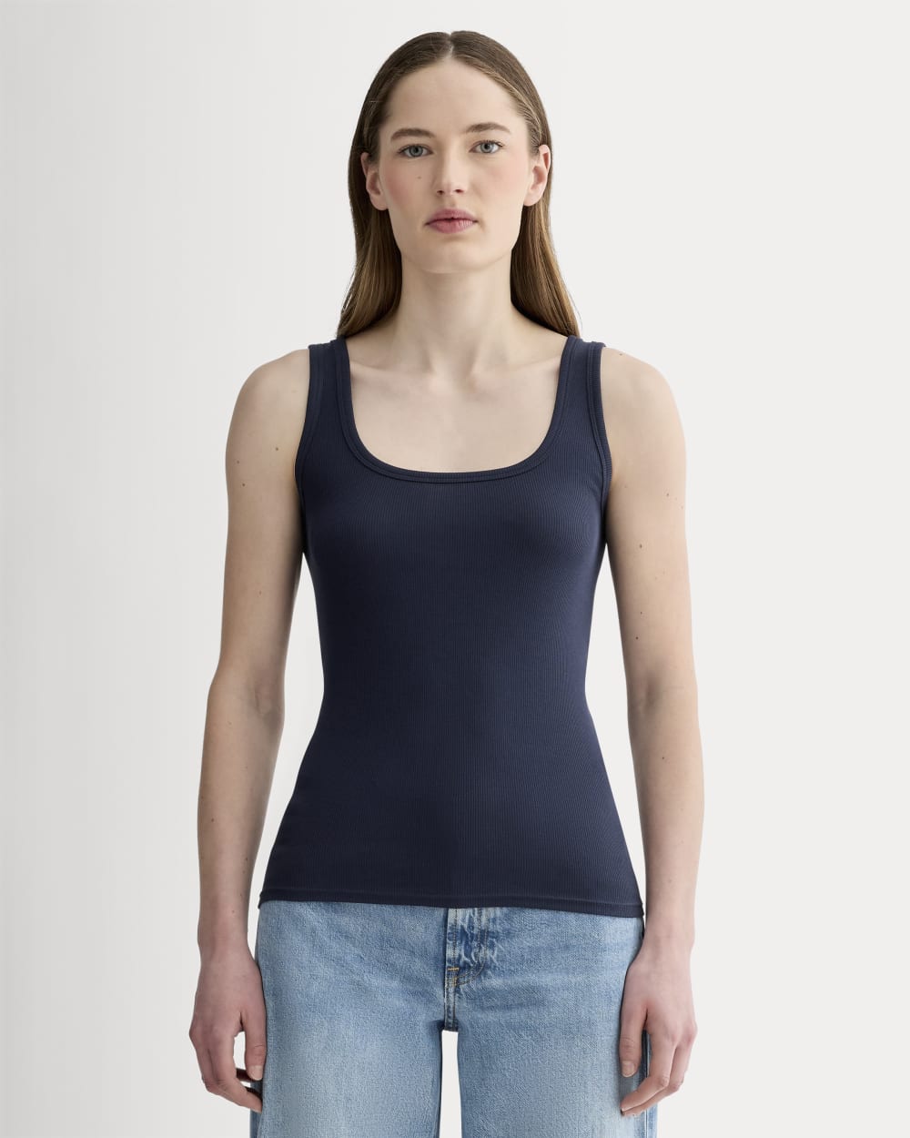 The Luxe Rib Square-Neck Tank in Navy — front view