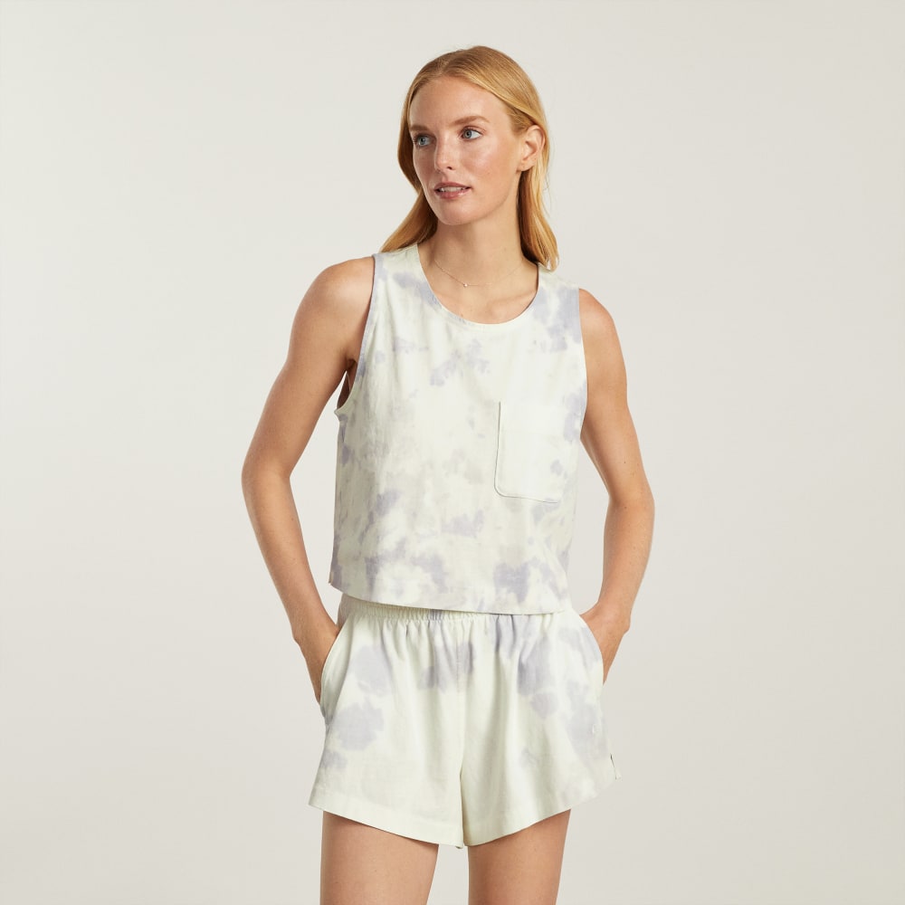 The Premium Weight Cropped Pocket Tank in Blue Slate Tie Dye — alternate view