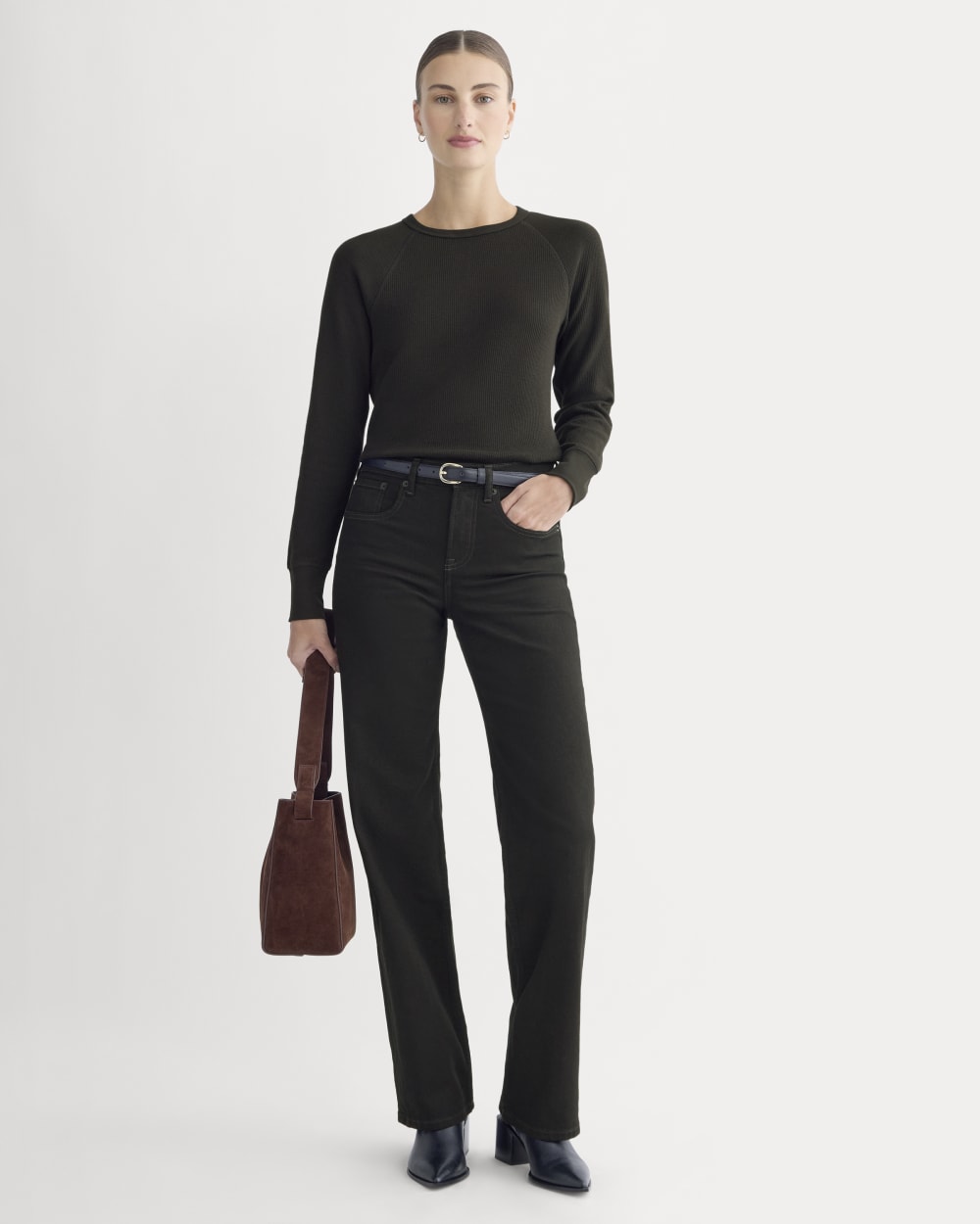 Slim-Fit Crew in Cozy Waffle in Black — detail view