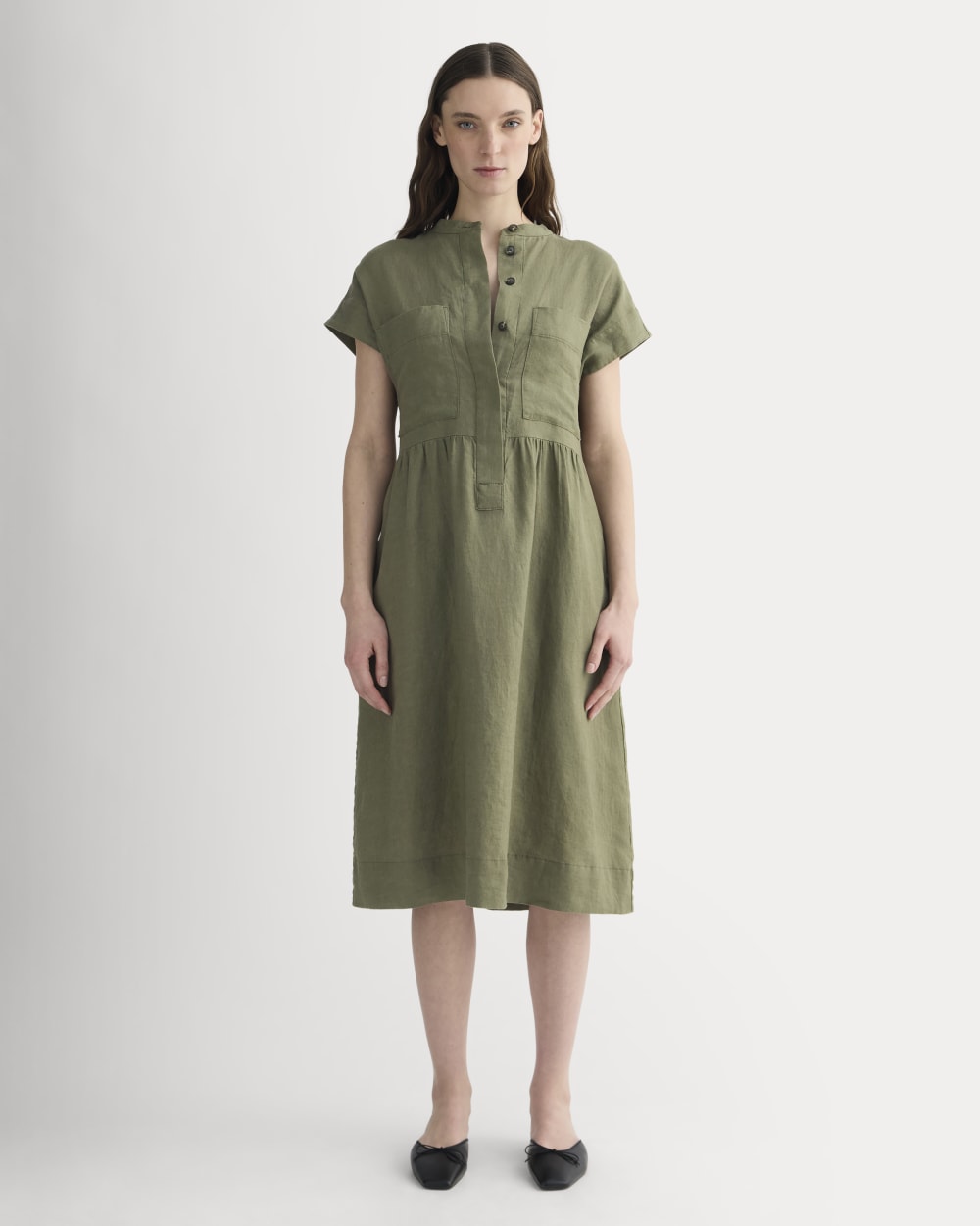The Craft Dress in Linen in Kalamata — front view