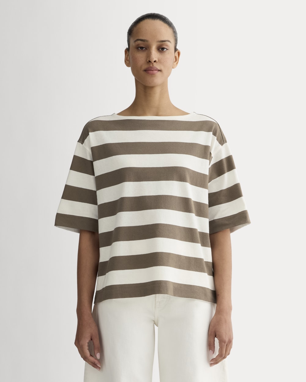 The Mariner Oversized Tee in Deep Taupe / Bone — front view