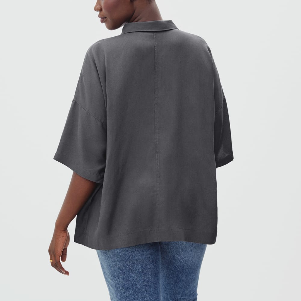 The Drapey Square Shirt in Slate Grey — detail view