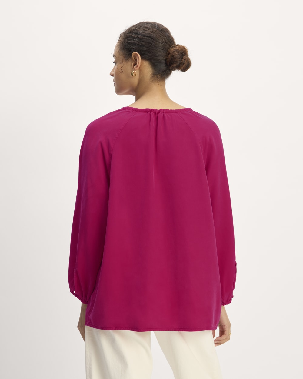 The Gathered Shirt in Butterlite in Red Currant — detail view