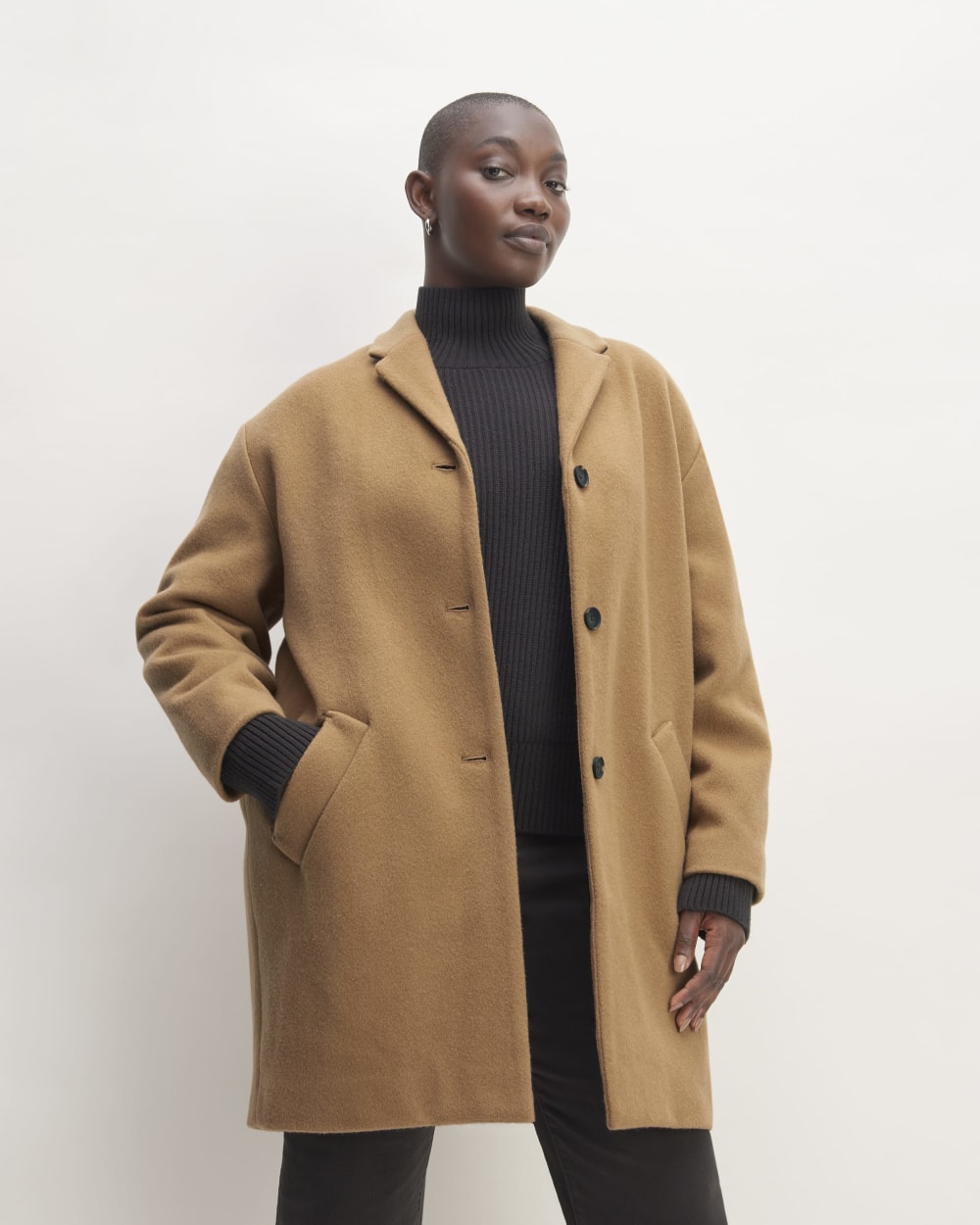The Italian ReWool® Cocoon Coat in Camel — front view