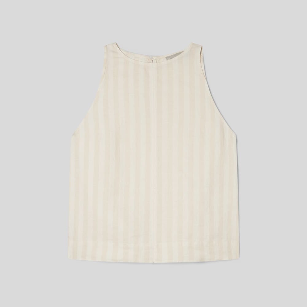 The Linen High-Neck Tank in Brazilian Sand / Canvas Tan — alternate view