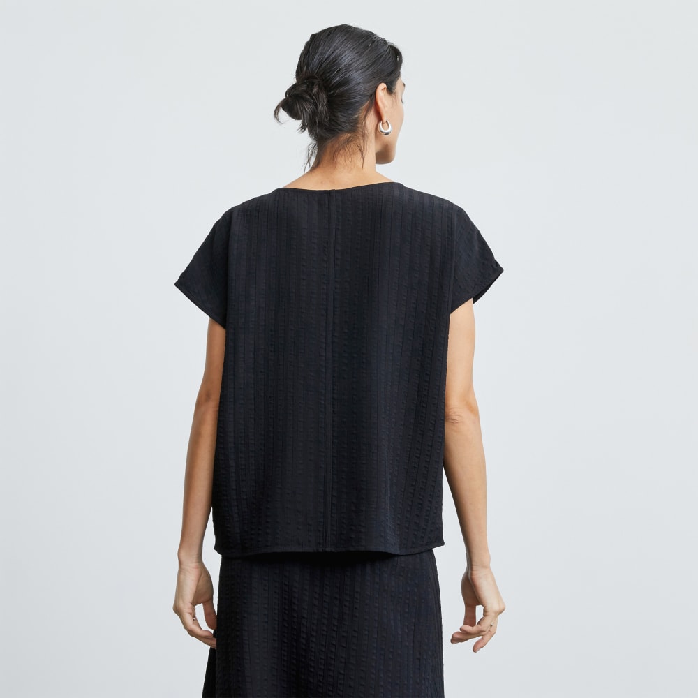 The City Stripe V-Neck Top in Black — detail view