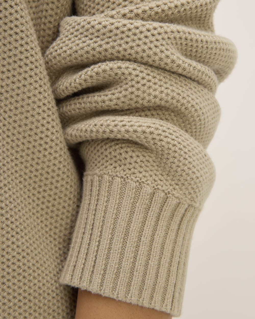 The Cotton Honeycomb Cardigan in Trench Coat Khaki — detail view