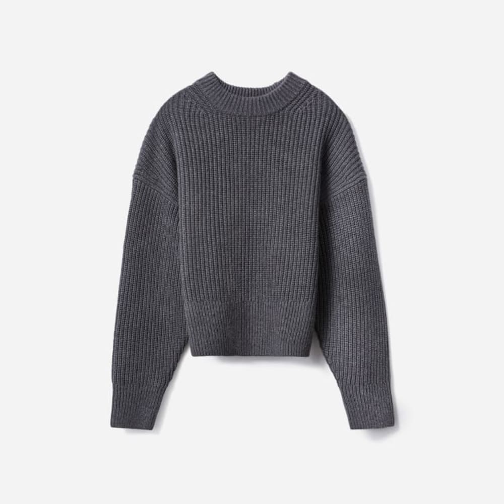 The Texture Cotton Crew in Heathered Charcoal — alternate view