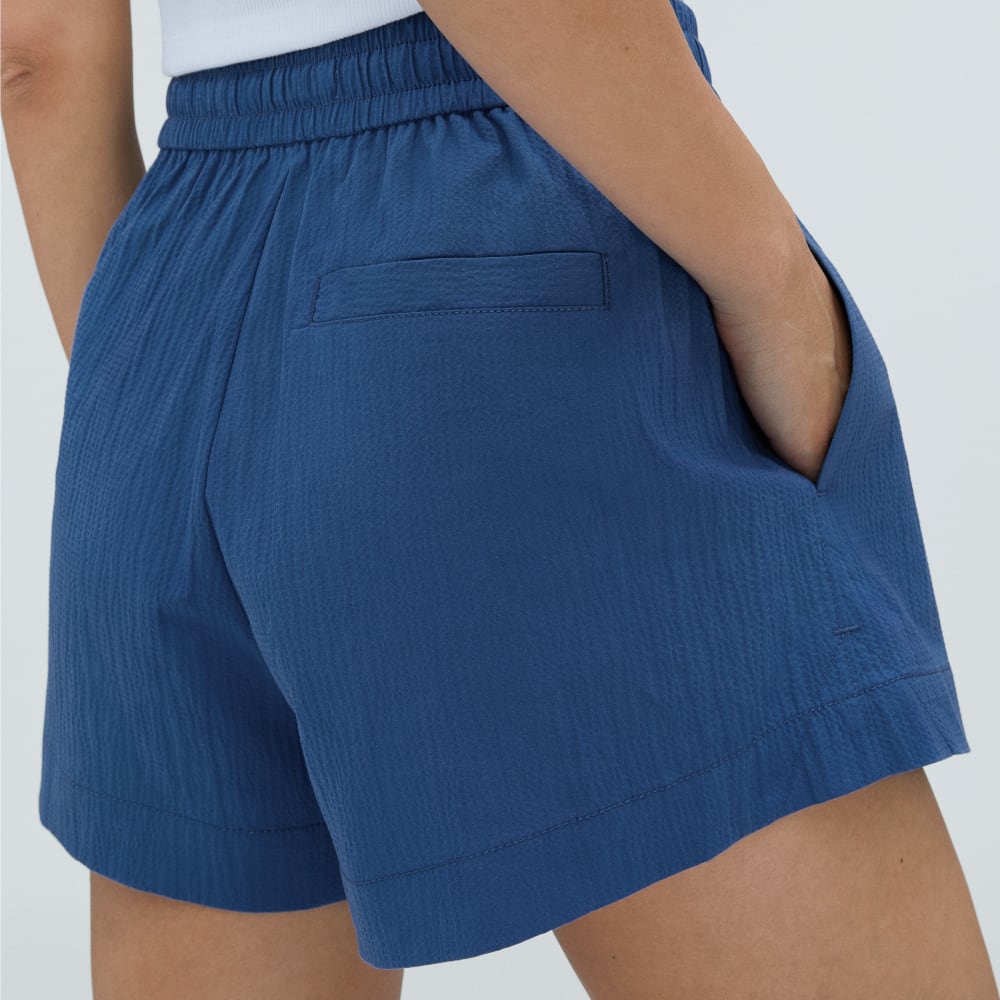 The Seersucker Boxer Short in Deep Blue — detail view